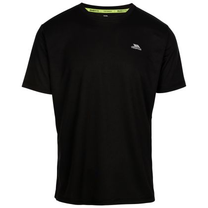 Trespass Mens Sports Top Landford in Black, Front view on mannequin
