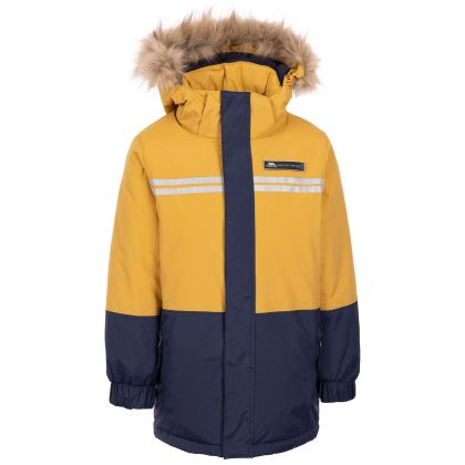 Trespass Kids Waterproof Jacket Laytone in Honeybee, Front view on mannequin