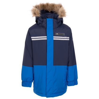 Trespass Kids Waterproof Jacket Laytone in Navy Blue, Front view on mannequin