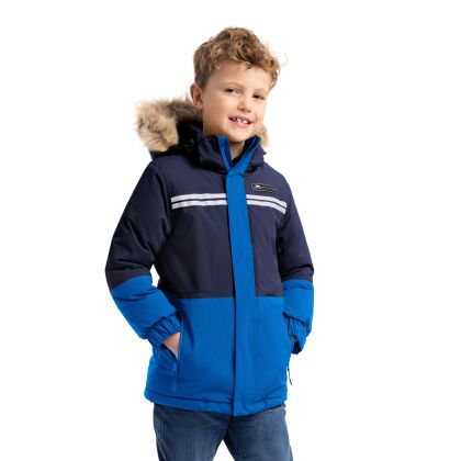 Trespass Kids Waterproof Jacket Laytone in Navy Blue, Front view on mannequin