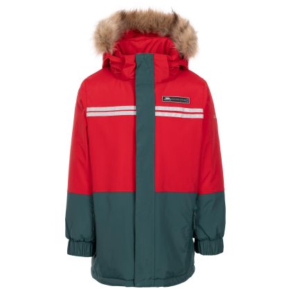 Trespass Kids Waterproof Jacket Laytone in Red, Front view on mannequin