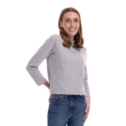 Womens Knitted Mock Neck Top Lizanna in Grey Marl