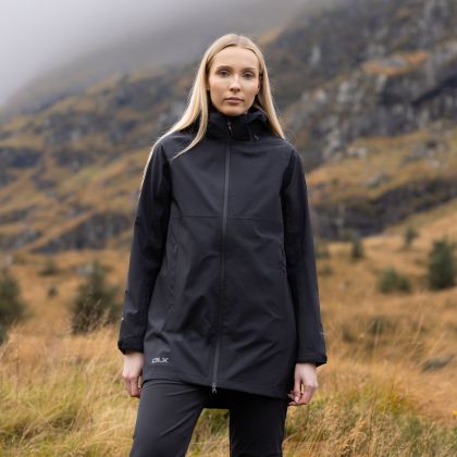 Womens DLX Waterproof Jacket Lucille in Black, Front view on mannequin