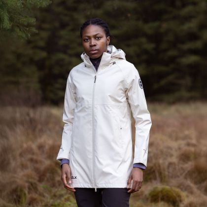 DLX Womens Waterproof Jacket Lucille In Soft Stone, Front view on mannequin