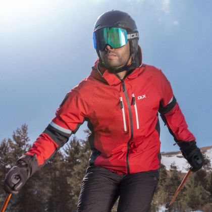 Mens Ski Jacket With Snowskirt Mackle in Red, Front view on mannequin