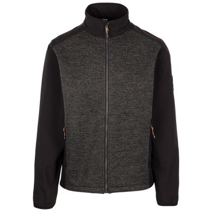 Trespass Mens DLX Softshell Jacket Mariano in Black, Front view on mannequin