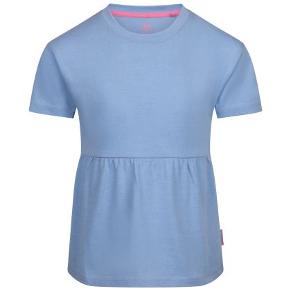 Girls Round Neck Top Maru In Cornflower, Front view on mannequin
