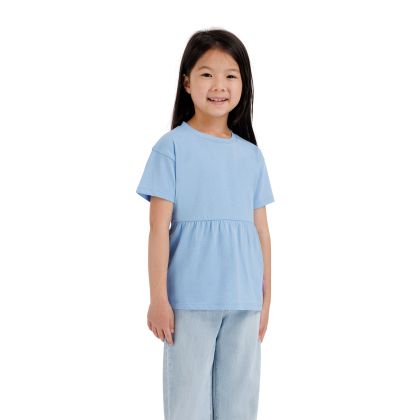Girls Round Neck Top Maru In Cornflower, Front view on mannequin