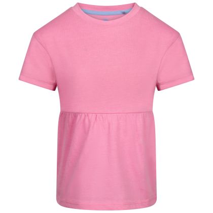 Girls Round Neck Top Maru in Sweetpink, Front view on mannequin