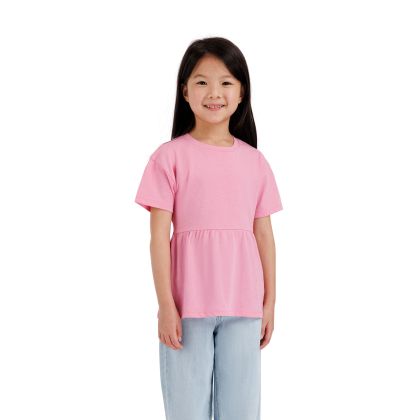 Girls Round Neck Top Maru in Sweetpink, Front view on mannequin