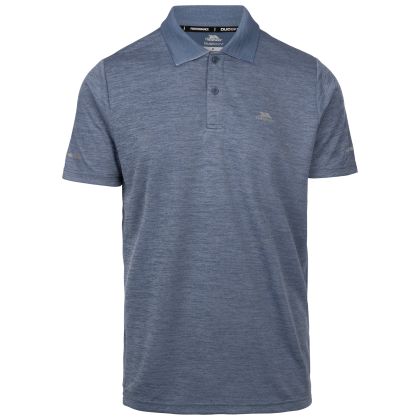 Mens Active Polo Shirt Mckay In Indigo Tone Marl, Front view on mannequin