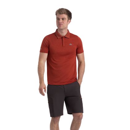 Mens Active Polo Shirt Mckay in Burnt Sienna Marl, Front view on mannequin