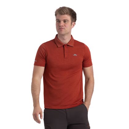 Mens Active Polo Shirt Mckay in Burnt Sienna Marl, Front view on mannequin