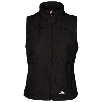 Trespass Womens Lightweight Softshell Gilet Mereb in Black Marl, Front view on mannequin