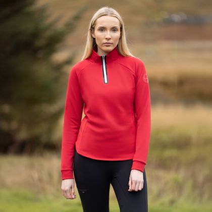 Trespass Womens Long Sleeve Top Mhairi in Red, Front view on mannequin