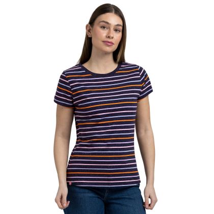 Womens Round Neck Casual Top Michaela in Navy Multi Stripe
