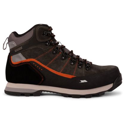 Trespass Mens Waterproof Walking Boots Comfortable Mikeba Charcoal, Angled view of footwear