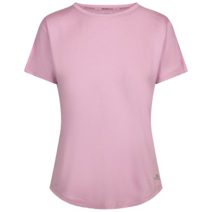 Womens Short Sleeve Active Top Muskwa in Pink Peony, Front view on mannequin