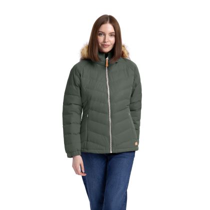 Trespass Womens Padded Jacket Hooded Nadina Khaki, Front view on mannequin
