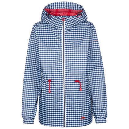Womens Waterproof Jacket Tp75 Niggle in NAVY GINGHAM, Front view on mannequin