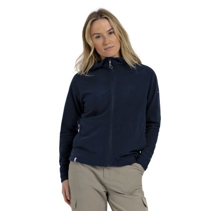 Womens Hooded Fleece Nolans In Navy Stripe, Front view on mannequin