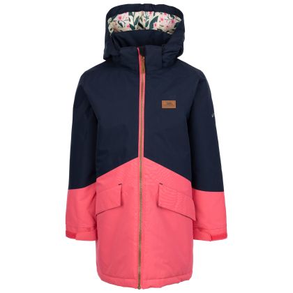 Trespass Kids Waterproof Jacket Oleta in Strawberry, Front view on mannequin