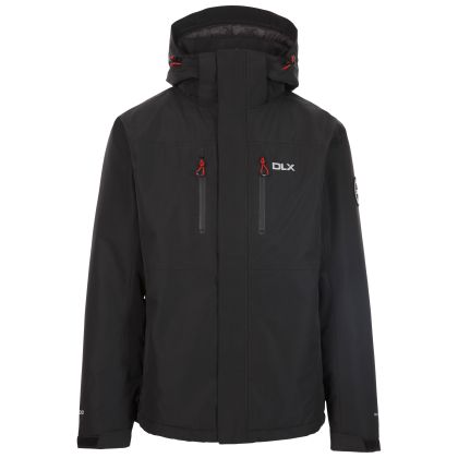 Trespass Men's Padded Waterproof Jacket Zip Off Hood Oswarm Black, Front view on mannequin