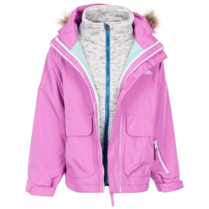 Kids' 3 In 1 Jacket TP50 Outshine in DEEP PINK, Front view on mannequin