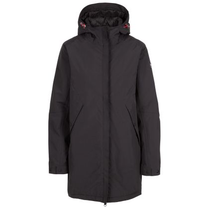 Trespass Women's Waterproof Jacket TP75 Overcast in BLACK, Front view on mannequin