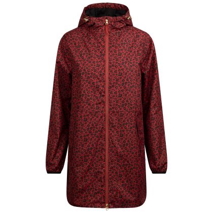 Womens Hooded Waterproof Jacket Parched in Burnt Sienna Print, Front view on mannequin