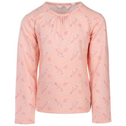 Trespass Kids Long Sleeve top Round Neck Stripe Proceeds in Light rose, Front view on mannequin