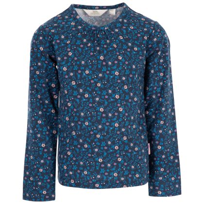 Trespass Kids Long Sleeve top Round Neck Stripe Proceeds in Navy flower, Front view on mannequin