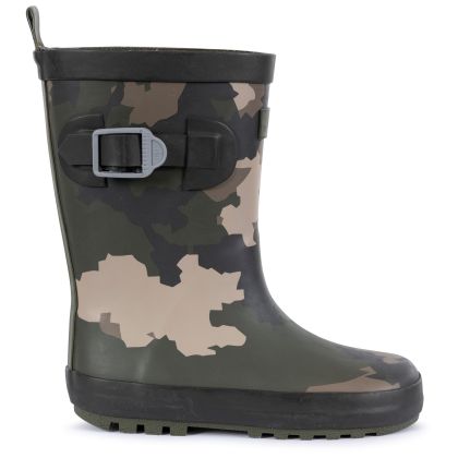 Trespass Kids' Welly Boot Puddle in Camo, Front view of footwear