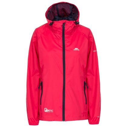 Qikpac Women's Waterproof Packaway Jacket in Pink, Front view on mannequin