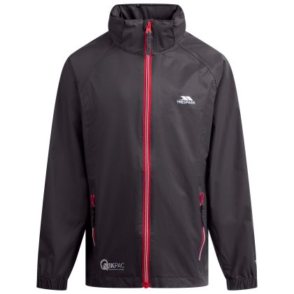 Trespass Kids Waterproof Packaway Jacket Zip Hood Qikpac X Grey, Front view on mannequin