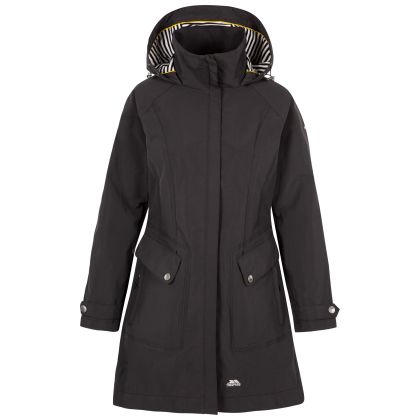 Trespass Womens Waterproof Jacket Rainy Day in BLACK, Front view on mannequin