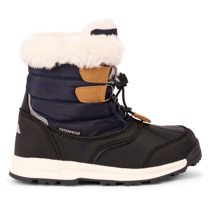 Trespass Kids Waterproof Snow Boots Faux Fur Trim Ratho Navy, Angled view of footwear