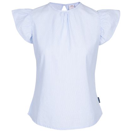 Women's Casual Top Rhian in Navy dash on white, Front view on mannequin