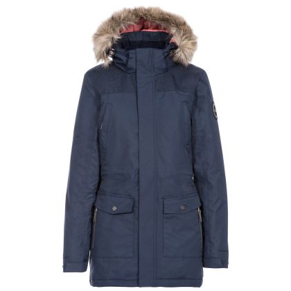 DLX Womens Waterproof Parka Jacket Rosario in Navy, Front view on mannequin