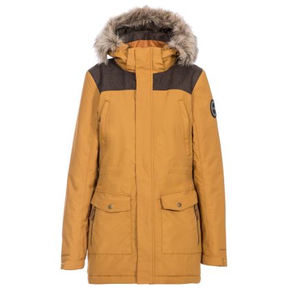 DLX Womens Waterproof Parka Jacket Rosario Sandstone, Front view on mannequin