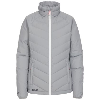 Sondra Women's DLX Down Jacket in Grey, Front view on mannequin