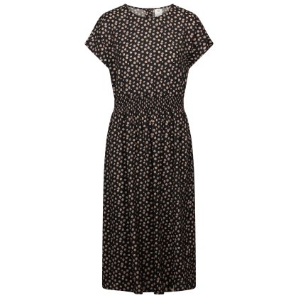 Womens Printed Round Neck Dress Susanne In Black Print, Front view on mannequin