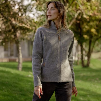 DLX Womens Knitted Top Tinahely in Grey Marl, Front view on mannequin