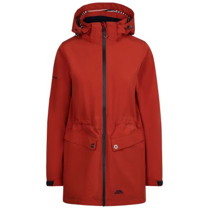 Womens Hooded Waterproof Jacket Tiverton in Burnt Sienna, Front view on mannequin