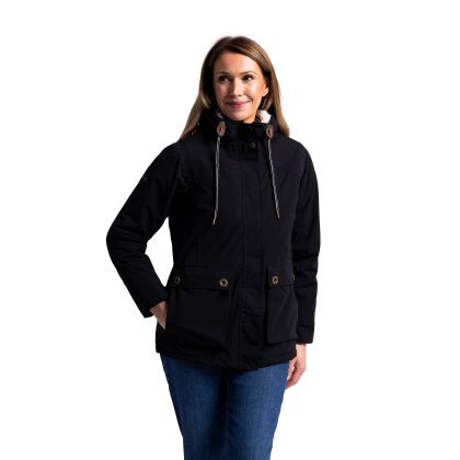 Trespass Women's Waterproof Jacket TP50 Token in BLACK, Front view on mannequin