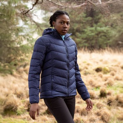 Trespass Womens DLX Eco Jacket Tonya in Navy, Front view on mannequin