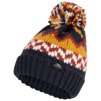 Trespass Kids' Knitted Hat Twiglet in Navy / Honeybee, Hat at angled view