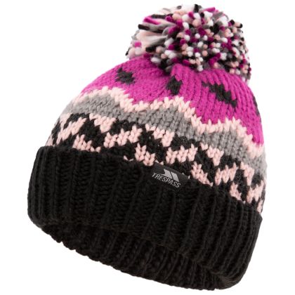 Trespass Kids' Knitted Hat Twiglet in PURPLE ORCHID, Front view