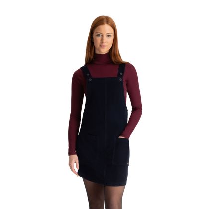 Twirl Women's Pinafore Dress in Navy, Front view on mannequin