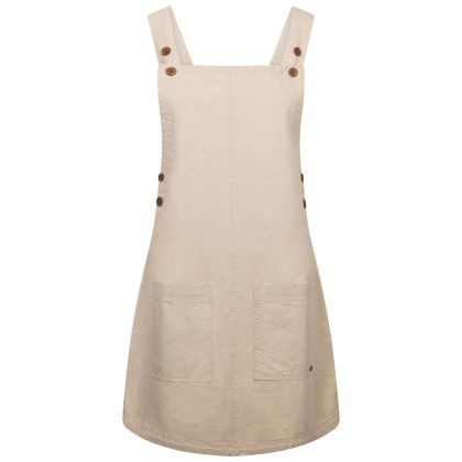 Womens Pinafore Dress Twirl in OATMILK, Front view on mannequin